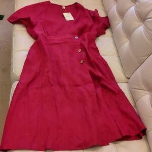 Grae Cove Linen Dress, Safiya, claret, V neck